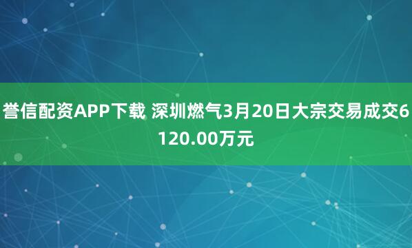 誉信配资APP下载 深圳燃气3月20日大宗交易成交6120.00万元